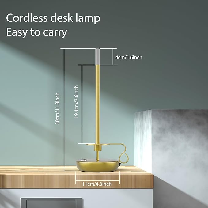 2 Pack 3000K Cordless LED Table Lamp, Battery Powered Stepless Dimmable Rechargeable Table Lamp for Dinner/Dining/Bedroom/Bar/Camping(Gold)