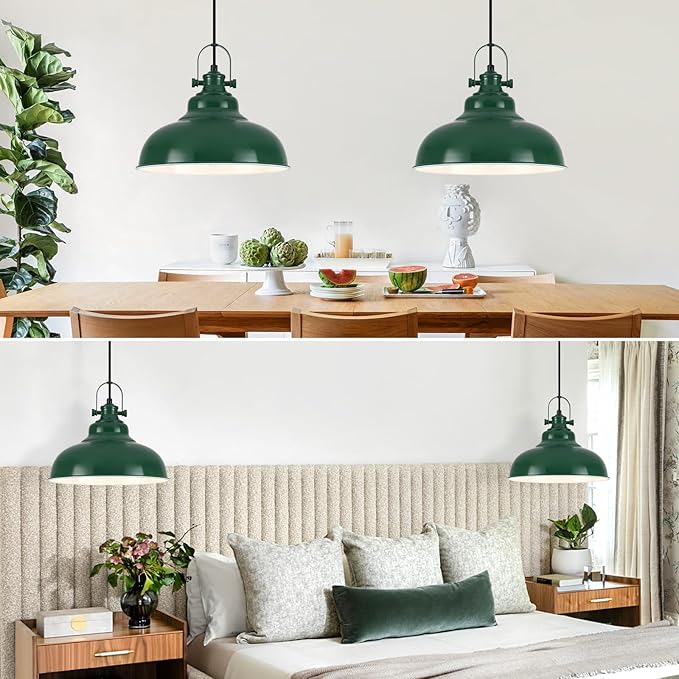 Green Pendant Lights Kitchen Island 2 Pack, Dome Pendant Light, Farmhouse Pendant Light Fixtures (11.41" W), Island Pendant Light for Kitchen, Restaurants, Cafes