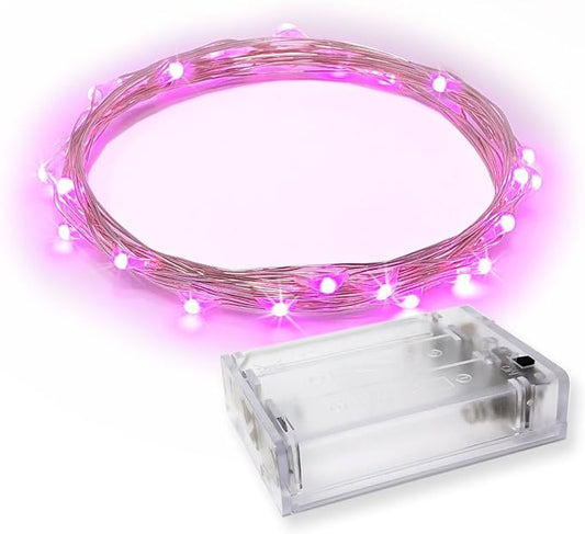 30 LED Wire Twinkle Fairy Lights, Battery Powered, Waterproof — Christmas, Holidays, Halloween, Wedding — Bedroom, Living Room — 9.5 Ft, Pink, Indoor & Outdoor