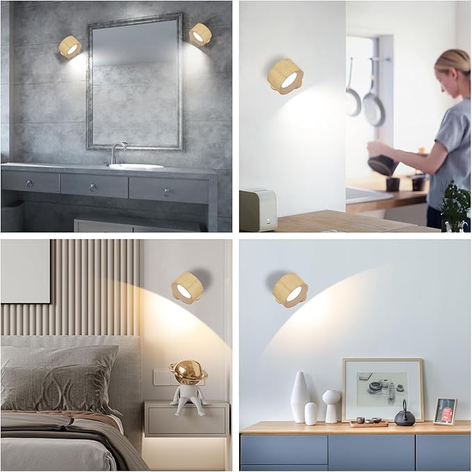 AKSDA Battery Operated Wall Light, LED Wall Sconce with 3 Color Modes, 3 Brightness Levels, 360 Rotation, Touch Control, Cordless Wall Lamp for Bedroom, Reading, Bedside - 1 Pack