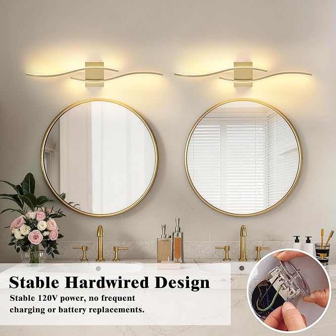 KARTOOSH 2 Pack Bathroom Vanity Lights Fixtures Over Mirror Hardwired Gold Light Fixture Wall Lights 3CCT Dimmable LED Bathroom Light Fixtures 31.5 Inch Modern Wall Sconce Picture Lights for Wall