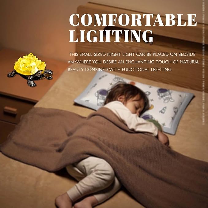 Runyangshi Natural Citrine Turtle Night Lamp Healing Crystal Bedroom Bedside Table Lamp USB Port Home Decor Women Men Gift