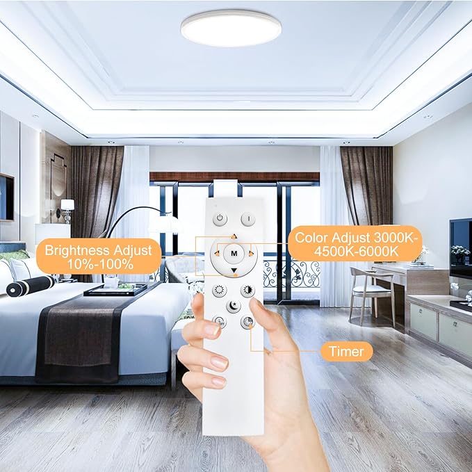 CREATESTAR LED Light, 30W 12 Inch Flush Mount Ceiling Lamp Lighting Fixture, 3000K/4500K/6000K Dimmable with Remote Control, Slim Design for Living Room, Bedroom, Balcony, Kitchen, Corridor (2 Pack)
