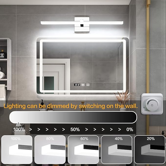 ZUZITO 24 inch Chrome Vanity Lights for Bathroom Modern Bathroom Light Fixtures Over Mirror 18W LED Vanity Lights 6000K Cool White