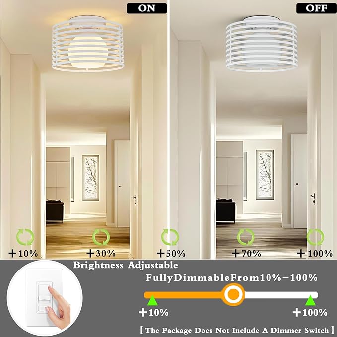 Modern Industrial Semi Flush Mount Ceiling Light, 1-Light White Farmhouse Ceiling Light Fixture with Glass Shade, Hallway Lighting Fixture for Kitchen, Bedroom, Bathroom, Foyer, Laundry room 9.0in