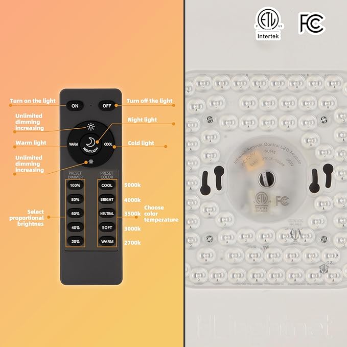 Gold Flush Mount Ceiling Light 15 inch LED Dimmable Ceiling Lamp Remote Control 36W 5CCT(2700K-5000K) Bedroom Lamp Light Fixture for Living Room Study Room Home Office Conference Room