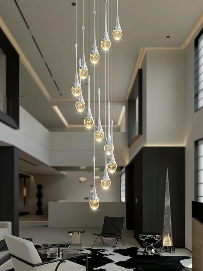 ykolupty H120'' Long Crystal Raindrop Chandelier 12 Lights Foyer Pendant Lighting Entrwey High Ceiling Chandeliers LED Dimmable Lighting…