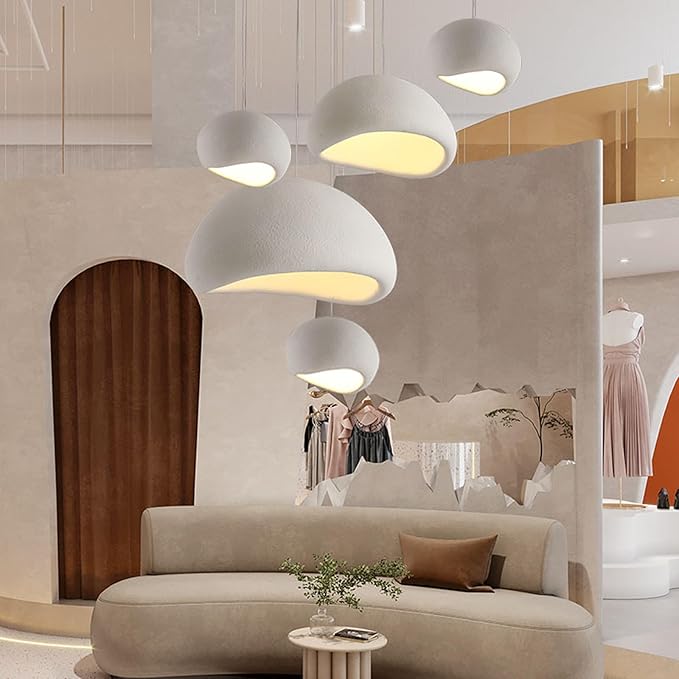 JAYMP 30cm Mini Size Wabi Sabi Pendant Light for Dining Room Kitchen Entryway Modern Hanging Lamp E26 Base Japanese Style Bird Nest Shape Lighting Fixture (Matte White,B Shape, 11.8“ Small Size)