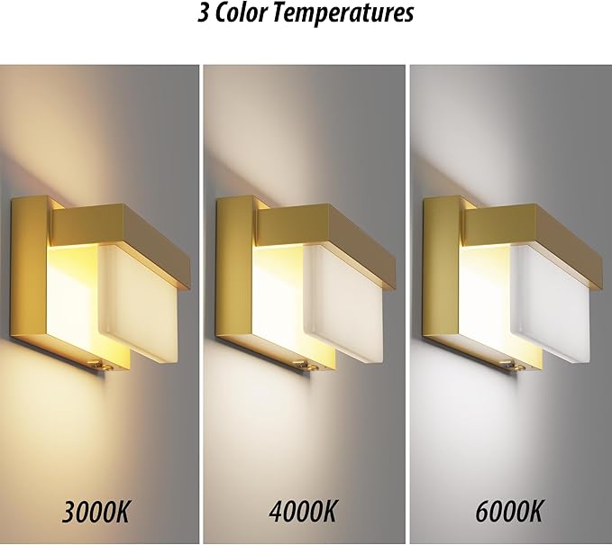 Battery Wall Sconce Gold Wall Light with On/Off Switch 8 inch LED Wall Lamp Acrylic Lampshade 3CCT Sconce Wall Lighting