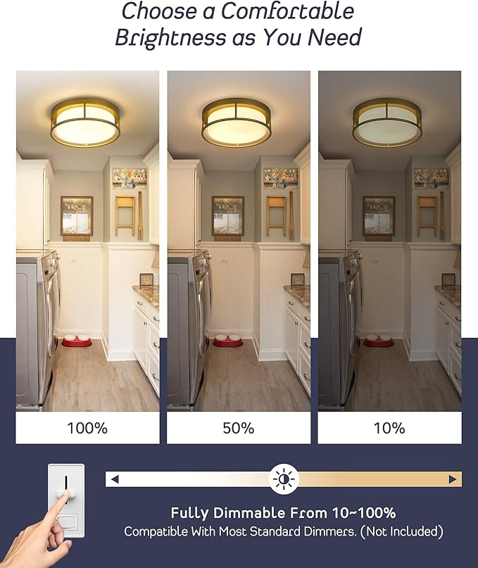 CALDION 3Pack 12 inch Flush Mount LED Ceiling Light Fixture, 3000K Dimmable, 24W 950 Lumens, Round Close to Ceiling Lights for Bedroom Kitchen Hallway or Stairwell