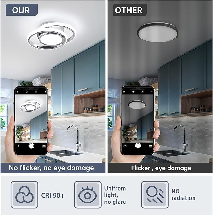 CANEOE 2 Packs Small Modern LED Ceiling Light,2 Rings Creative Design Ceiling Lamp Indoor Hallway Lighting Fixtures for Hallway Living Room Bedroom Kitchen Office (Chrome)