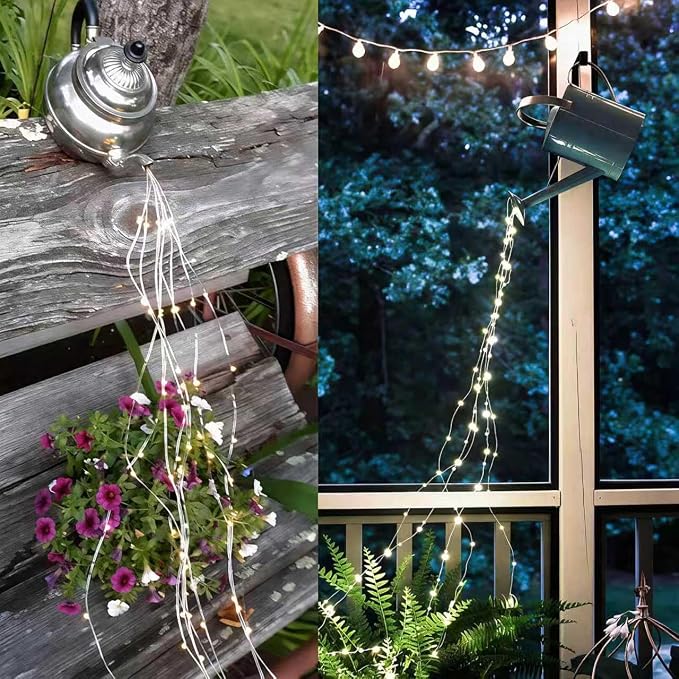 Solar Fairy Lights Outdoor White, Multi Strand 180 LEDs Watering Can String Light, Waterproof Solar Powered Waterfall Lights, Cool White Firefly Bunch Lights