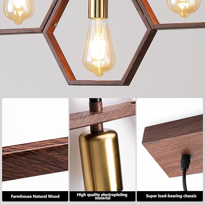 Farmhouse Kitchen Island Light Fixtures,5-Light Dining Room Light Fixtures Over Table, Industrial Pendant Lights Linear Chandeliers for Dining Room Kitchen Island