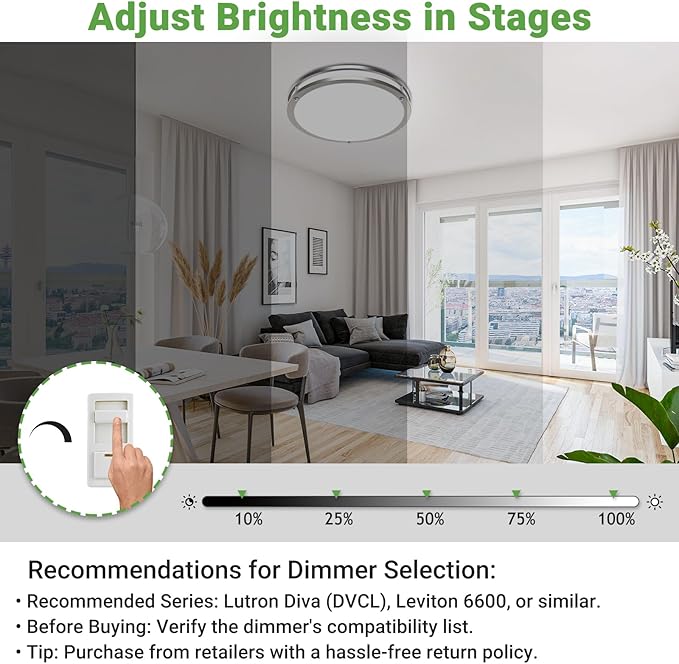 zemty 4Pack 10Inch Brushed Nickel LED Flush Mount Ceiling Lights, Dimmable 3000K-6500K,15W 1500LM Damp-Rated Stainless Steel Light Fixture for Hallway, Kitchen, Bathroom, Closet, Laundry