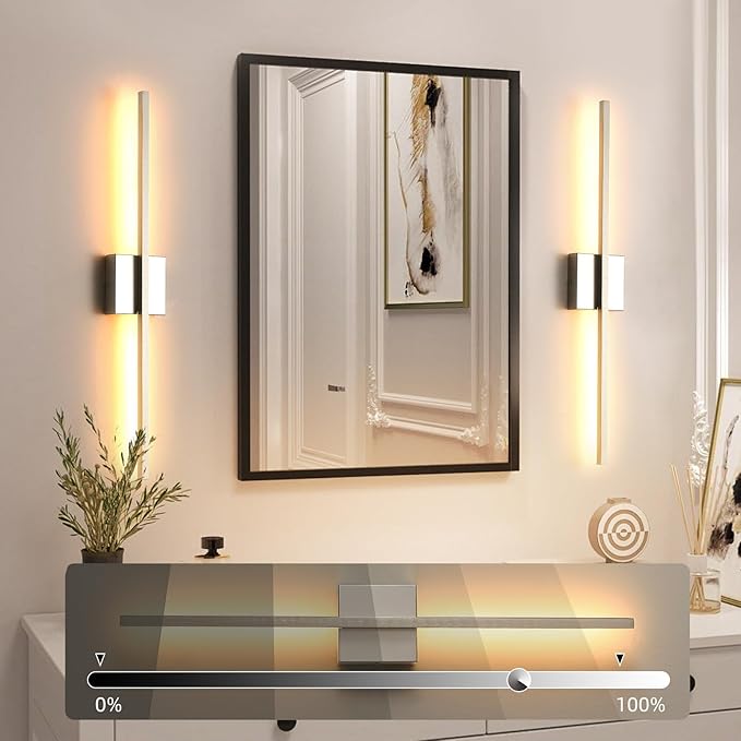 Wall Sconces Set of Two 28'', LED Dimmable Sconces Wall Lighting, Brushed Gold Modern Wall Sconce Light for Bathroom, Living Room, Bedroom, Hardwired 3000K