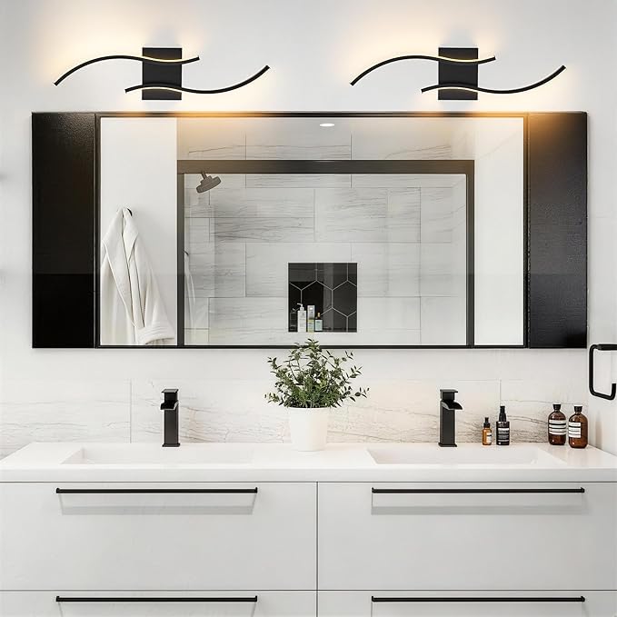 KARTOOSH 1 Pack Black Light Fixture Hardwired Bathroom Vanity Lights Fixtures Over Mirror 23.6 Inch 3CCT Dimmable Modern Wall Lights for Mirror Kitchen Living Room Cabinet Porch Hallway
