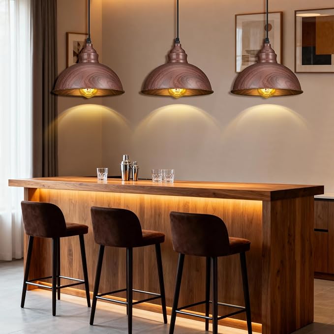 Plug in Pendant Light, 15FT Hanging Lights, On/Off Switch, Industrial Pendant Light with Plug in Cord, Metal Hanging Lamps for Living Room, Kitchen, Dining Room Brown