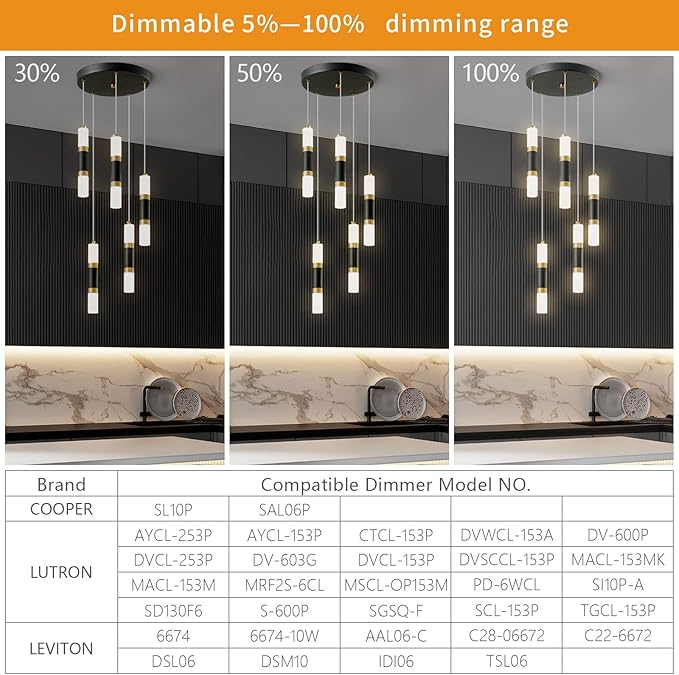 5-Light Modern Pendant Light Kitchen Island Light Fixture Dimmable LED Black Mini Pendant Lights Dinning Room Kitchen Black Gold Pendant Lighting