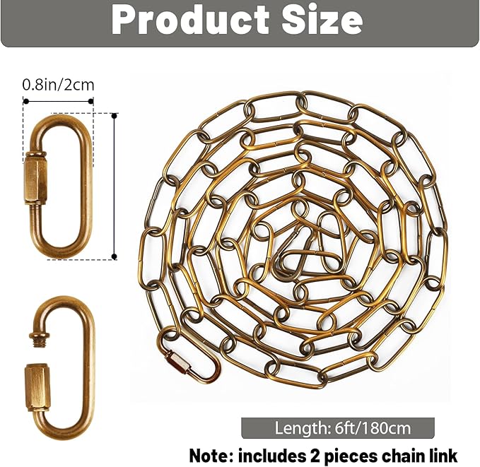 garini 6 Feet Gold Bronze Light Fixture Chain, Adjustable Metal Pendant Chandelier Chain Extension with Detachable Link, Maximum Load is 66 Pounds,2 Pack