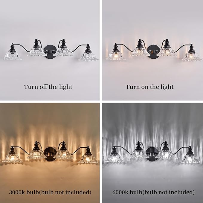 XIEDUN 4 Light Bathroom Vanity Lighting Fixtures Black Vanity Light Fixture Vanity Lights for Bathroom