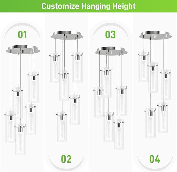 hykolity 5-Light Bubble Glass Pendant Light, 3CCT Dimmable LED Chandelier, Polished Nickel Modern Hanging Ceiling Light for Kitchen Island, Dining Room, Bedroom, ETL Listed