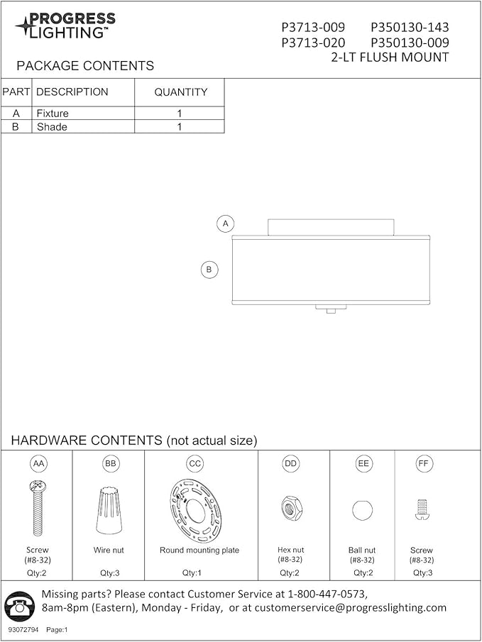 Progress Lighting Inspire Collection 2-Light Ceiling Light, Flush Mount Ceiling Light Fixture with Summer Linen Light Shade for Interior Kitchen Lights, Hallway, 13" by 5.5", Brushed Nickel