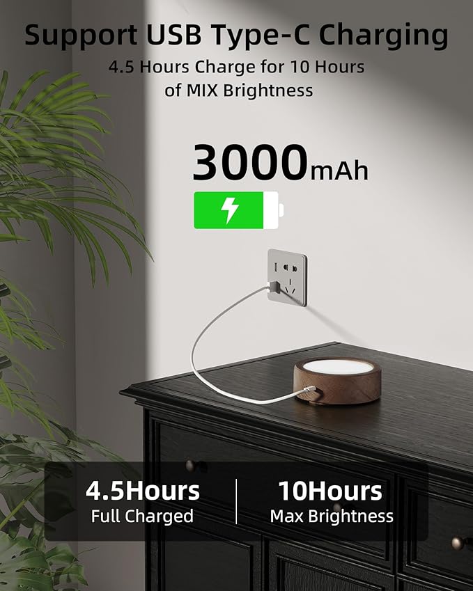 EZVALO LED Wall Mounted Light, 3000mAh Rechargeable Cordless Wall Sconce, Dimmable with Remote & Touch Control, 3 Color Temps, 360° Rotatable for Bedroom, Bedside, Reading(Walnut, 3Pack)