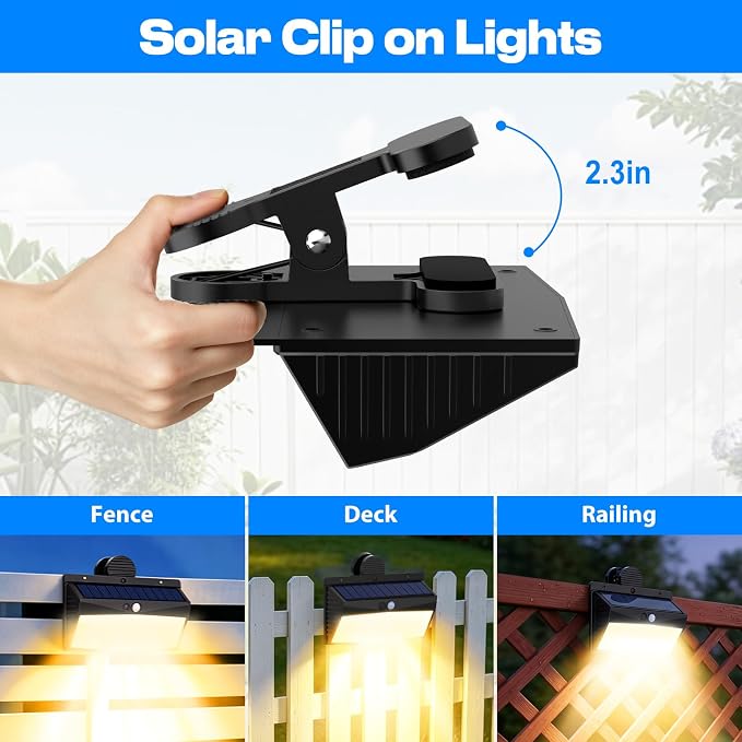 Peasur 368 LED Solar Lights Outdoor Motion Sensor, Fence Light with 3 Lighting Modes, Solar Powered Security Lights Waterproof for Outside Yard Deck Garden,Warm White
