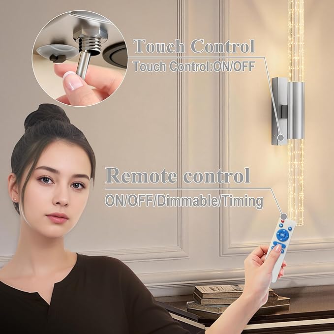 camuucci Battery Operated Wall Sconces Set of 2 Rechargeable Battery Powered Wall Light with 12000mAh Not Hardwired Dimmable Wall Lamp Fixtures for Bedroom Living Room Silver 25.6 Inches