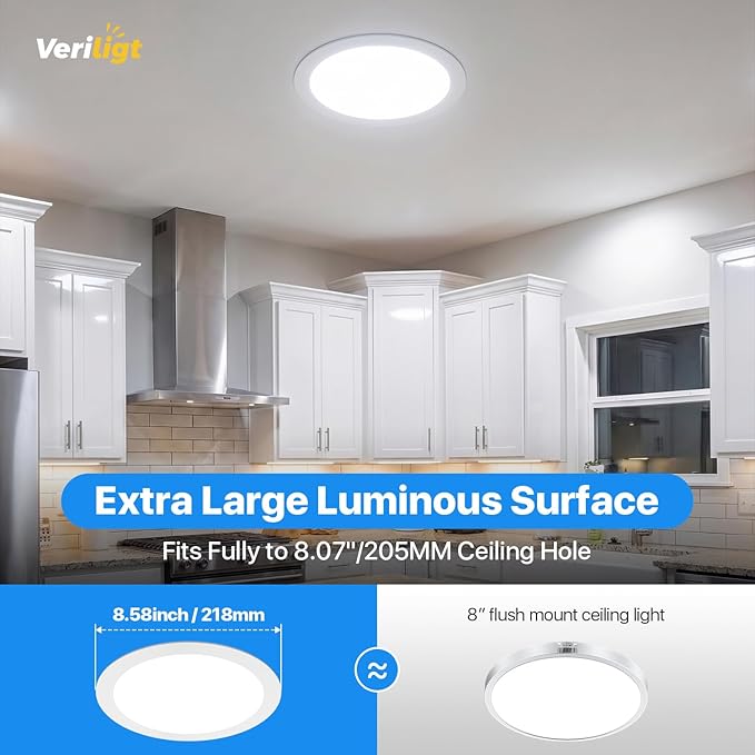 6 Pack 8 Inch LED Recessed Light, Dimmable, Damp Rated, 5CCT Selectable, 18W 1600LM, 120V, Silm Canless Wafer Ceiling Light, ETL&FCC