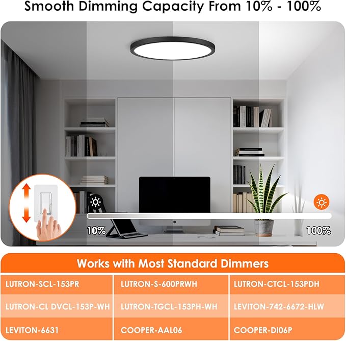 Brightever Black LED Flush Mount Ceiling Light Fixture, 5000K Daylight White, 12 Inch 3200LM Round LED Ceiling Lights, 28W Ultra Slim 0.67 Inch Dimmable Ceiling Lamp for Office, 8 Packs