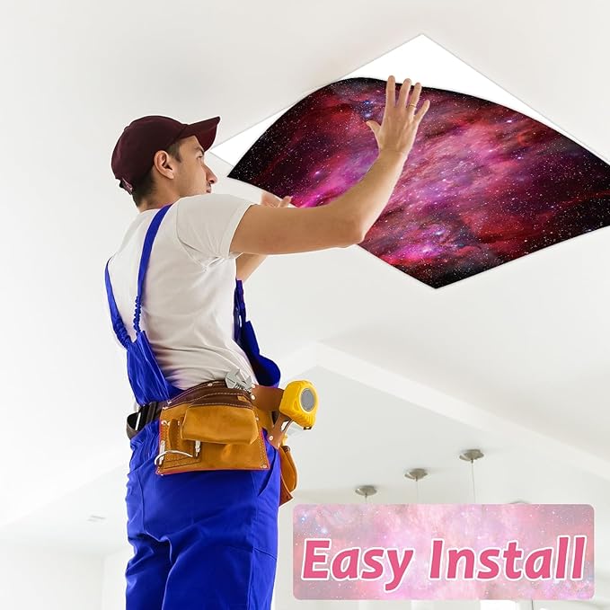 Wiooffen 8 Pcs Fluorescent Light Covers with 80 Magnets Decorative for Classroom Ceiling Light 4x2 Feet Magnetic Filter Easy Install for Office Hospitals & Home Drop Ceiling Supplies(Starry Night)
