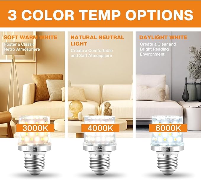 MIAOKE E26/E27 3 Way LED Bulb,10W 3 Light Mode Dimmable，900Lumen Light Bulb，Can Reduce Energy Consumption by 90%，Spiral Light Bulbs are Suitable for Bathroom，Ceiling Fan and Outdoor（4 Pack）