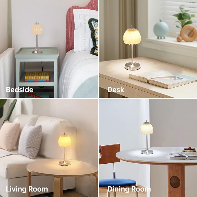 Shenmoyl Tulip Table Lamp with 5200mAh Battery & Touch Control, Cordless Small Table Lamp with 3 Colors, Dimmable Rechargeable Table Lamps for Living Room, Bedroom, Desk, Bedside (Creamy Yellow Tulip)