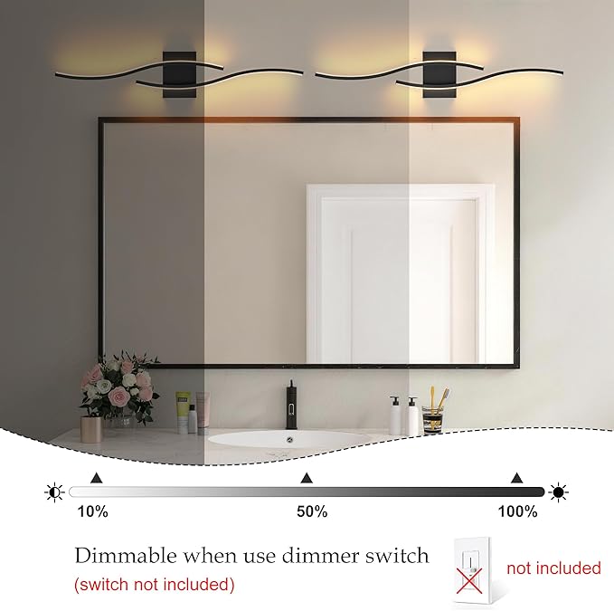 KARTOOSH 2 Pack Bathroom Vanity Lights Fixtures Over Mirror Hardwired Black Light Fixture Wall Lights 3CCT Dimmable LED Bathroom Light Fixtures 31.5 Inch Modern Wall Sconce Picture Lights for Wall
