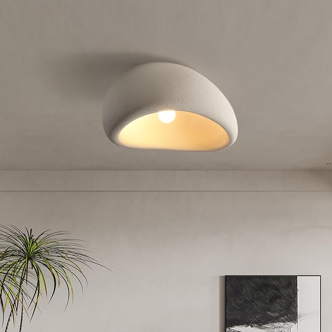 JAYMP Modern Ceiling Light for Dining Room Kitchen Island Hallway Living Room E26 Base Japanese Wabi-Sabi Style Bird Nest Shape Lighting Fixture (Matte White, D45xH24cm)