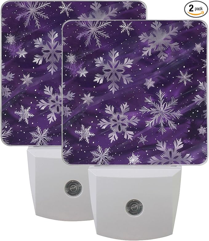 Winter Snowflake Purple Night Light LED Sensor Set of 2 Christmas Snowman Xmas Table Desk Lamps with Adjustable Brightness Eye-Caring for Home Bedroom Office Parlour