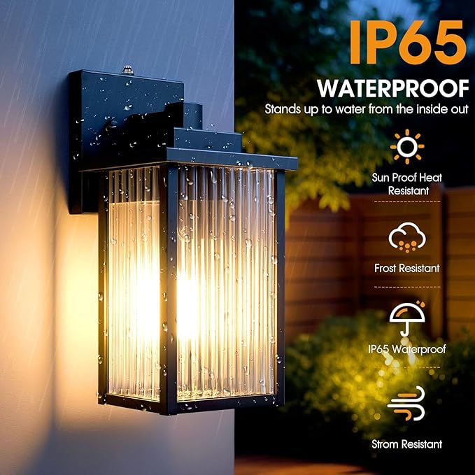 2 Pack of 13 Inch Matte Black Outdoor Wall Lights, Dusk to Dawn Waterproof Exterior Light Fixtures for Porch, Symmetrical Front Door & Garage Entry