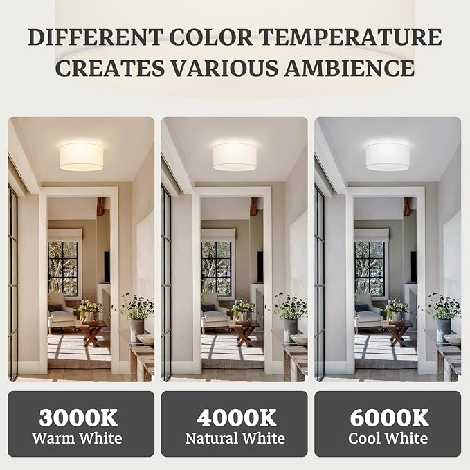 Semi Flush Mount Ceiling Light Fixture,13inch Light Fixtures Ceiling Mount,3-Light Drum Light Fixture with White Shade,Modern Close to Ceiling Lamps for Living Room, Bedroom, Dining Room,Entryway