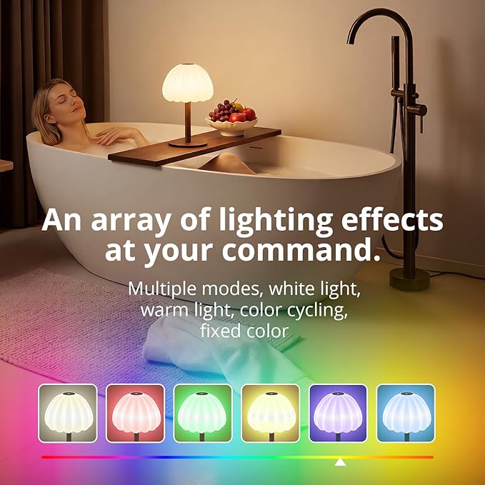 Hifree Rechargeable Waterproof Shower Lamp, IP65 Cordless Touch Dimmable Small Desk Light for Inside Shower, 4500mAh Battery Operated Color Changing Table Lamp for Bathroom, Bedroom, Outdoor