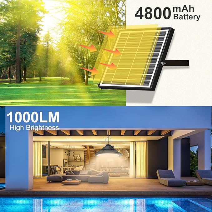 Lixada Solar Powered Pendant Lamp Outdoor IP66 Waterproof Hanging Lights with Remote Controller Garage Light 3 Color Temperatures Dimmable Courtyard Lamp for Barn Farm Garden Yard Patio