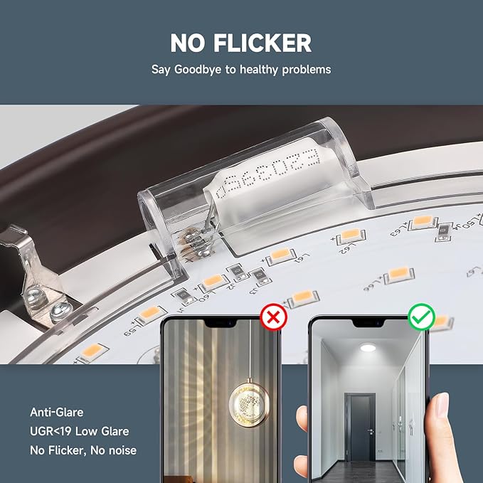 ECOELER 8 Inch Bronze LED Flush Mount Ceiling Light Fixture, Aluminum Trim, 30W Dimmable LED Disk Light, 6000K Clear White 2000Lm, ETL & FCC Listed