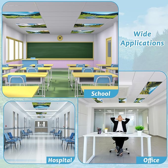 8 Pack Fluorescent Light Covers with 80 Magnets Decorative for Classroom Ceiling Light 4 x 2 Ft Magnetic Light Covers Filter Easy Install for Office School Hospital Drop Ceiling Supply(Mountain River)