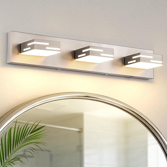3-Light 5CCT Modern Bathroom Vanity Light Fixtures, 24-Inch 350° Rotatable LED Vanity Lights Over Mirror, Dimmable Brushed Nickel Wall Sconce with Frosted Acrylic Shade