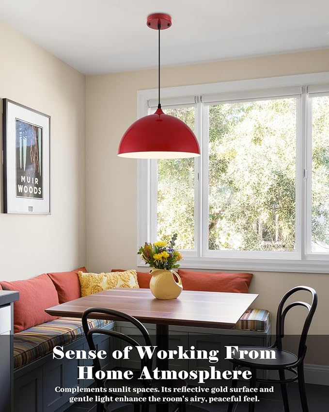 Red Pendant Lights Kitchen Island 2 Pack, 14 Inch Large Dome Pendant Light, Red Farmhouse Pendant Light, Island Pendant Lights for Kitchen, Dining Room, Cafe