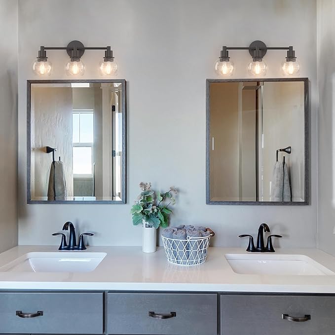 Espird 4 Lights Bathroom Vanity Light Fixtures Black, Bathroom Lights Over Mirror, Industrial and Farmhouse 4 Lights Wall Sconce, Matte Black Globe Vanity Lighting Fixtures