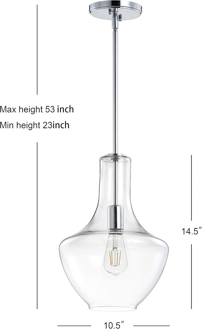 JONATHAN Y 10.5" Chrome Mid-Century Modern 1-Light LED Pendant Light Fixture, Adjustable Schoolhouse Hanging Lamp for Kitchen Island, Clear Glass Shade, LED Bulb Included JYL6400A