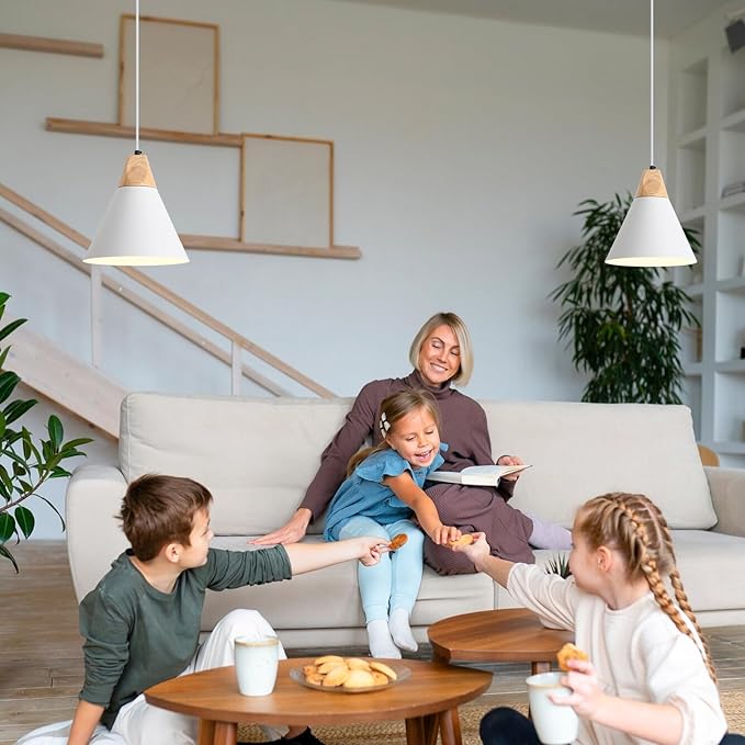 Plug in Pendant Light, 2 Pack 9.4inch Hanging Lights with Plug in Cord 14.7 ft, White Pendant Light Plug in, Hanging Pendant Light, Hanging Lamp Plug in for Bedroom Living Room Kitchen Island