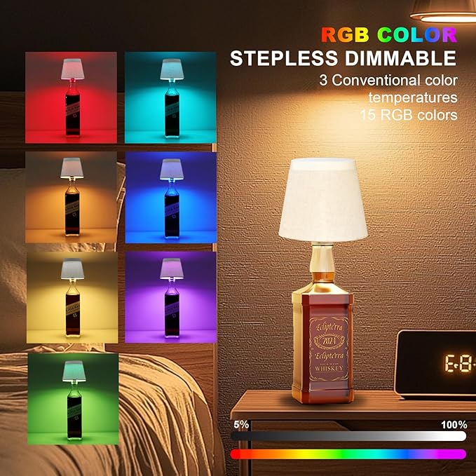 Wireless Bottle Lamp,Small Bedside Table Lamp,RGB LED Bottle Light with Remote Dimmable(RGB White, 1pc)