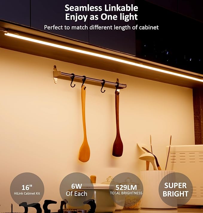 Leetdud Under Cabinet Lighting Plug in, 16 Inch 1 Pc, Linkable AC120V 3CCT 3000K/4000K/5000K Ultra Slim, LED Under Cabinet Lights for Counter Light, Kitchen, Shelf, Sink, Workshop, Desk, Bronze